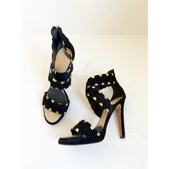 Giuseppe Zanotti Black Suede Cross Ankle Strap Sandals Gold 38.5 - Picture 1 of 6